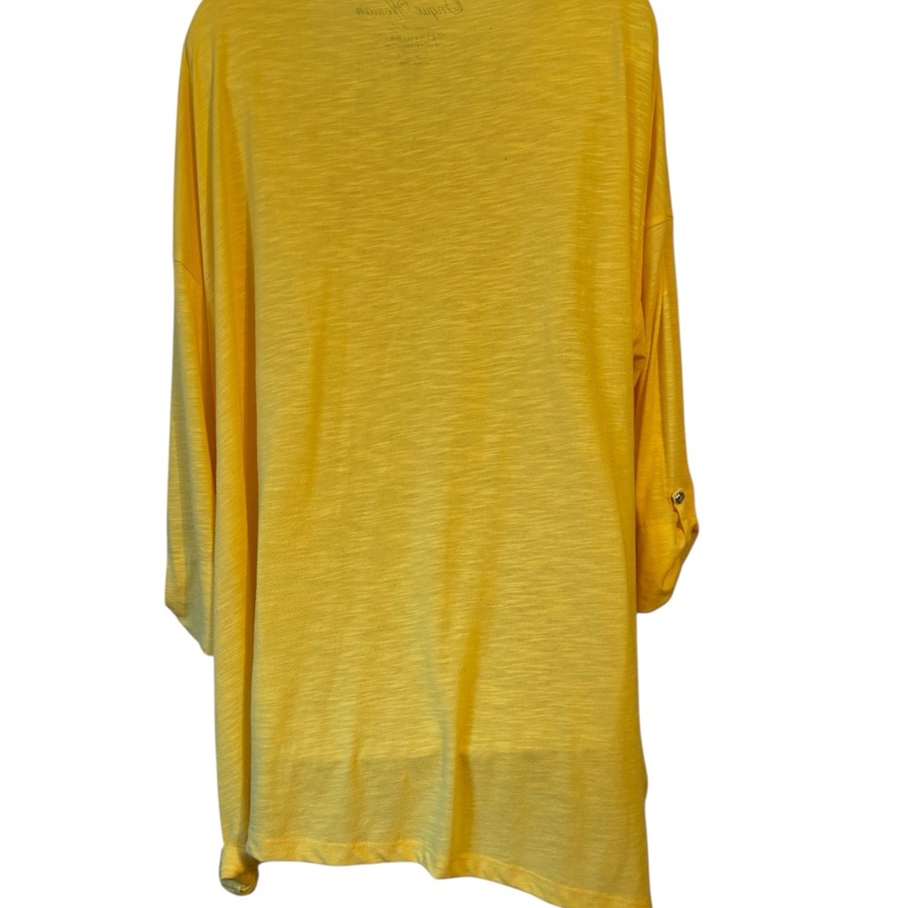 Onque Woman Yellow Slub Knit  Shirt w/Embroidery PLUS   2X   #Y - Picture 7 of 10